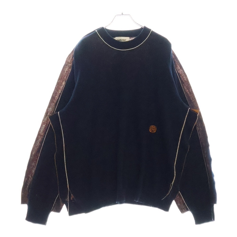 AMBUSH(アンブッシュ) ロゴ刺繍 カラー切替 コットン 長袖ニットセーター ネイビー/オレンジ BMHE006S21KNI001