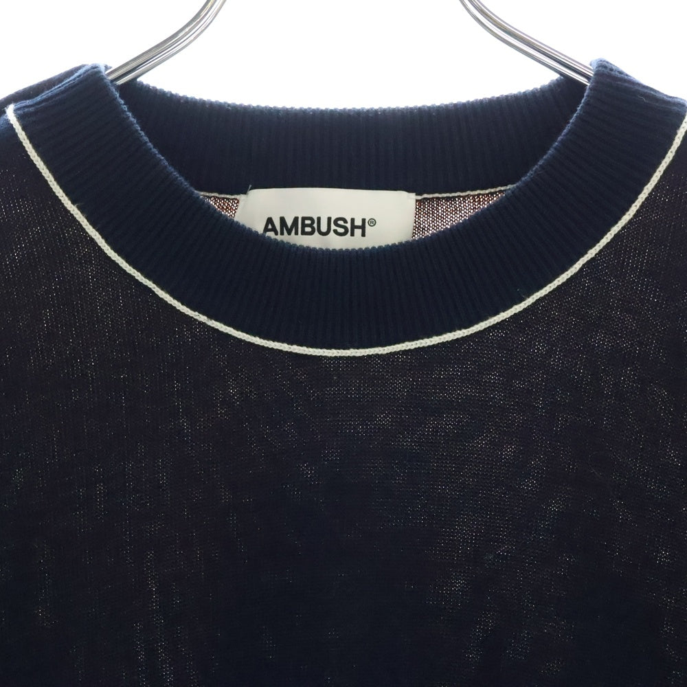 AMBUSH(アンブッシュ) ロゴ刺繍 カラー切替 コットン 長袖ニットセーター ネイビー/オレンジ BMHE006S21KNI001