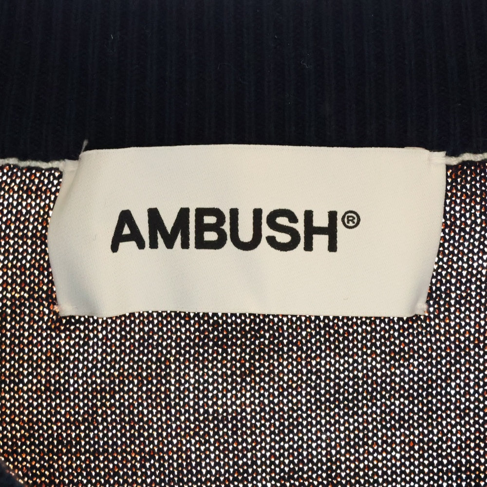 AMBUSH(アンブッシュ) ロゴ刺繍 カラー切替 コットン 長袖ニットセーター ネイビー/オレンジ BMHE006S21KNI001