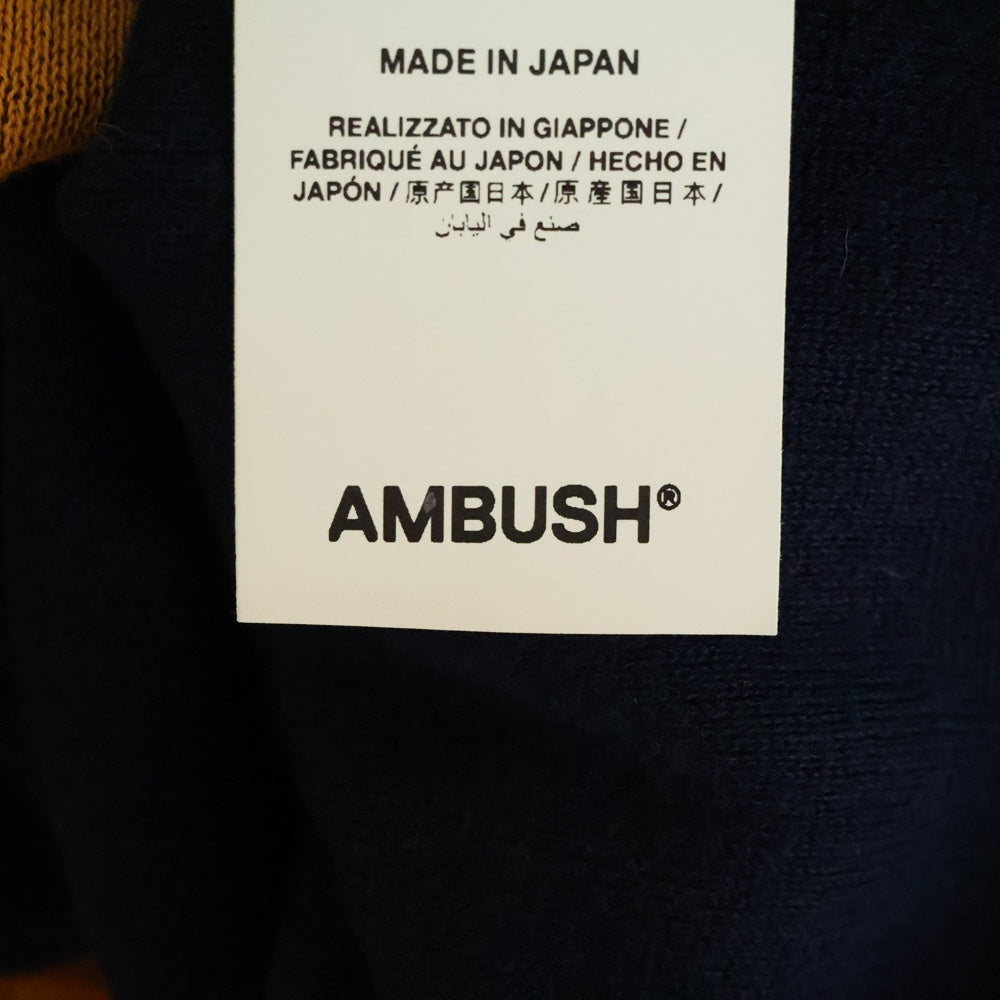 AMBUSH(アンブッシュ) ロゴ刺繍 カラー切替 コットン 長袖ニットセーター ネイビー/オレンジ BMHE006S21KNI001
