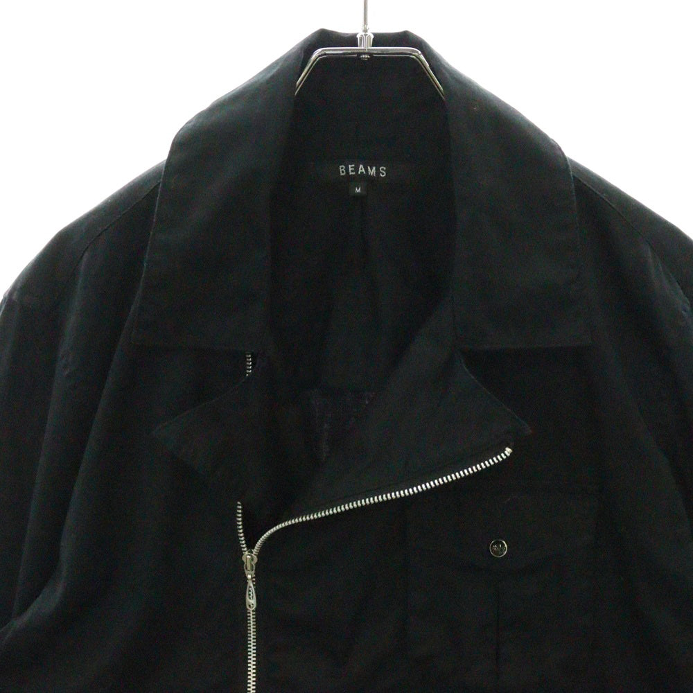 BEAMS(ビームス) フロントポケット アシンメトリージップアップ コットン 長袖シャツ ロングスリーブ ブラック 4211-0206-856