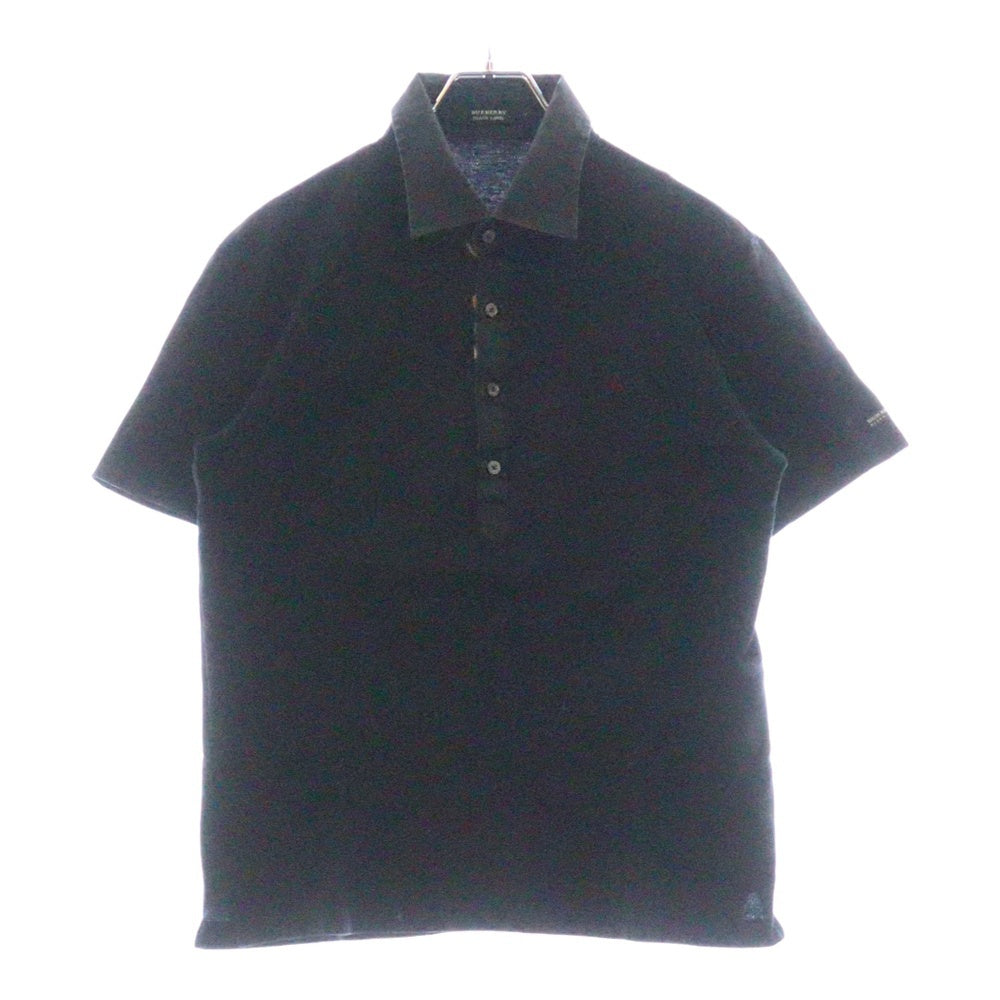 BURBERRY BLACK LABEL(バーバリー ブラックレーベル) 襟付き ハーフボタン 半袖ポロシャツ ショートスリーブ ブラック BMV49-007-09