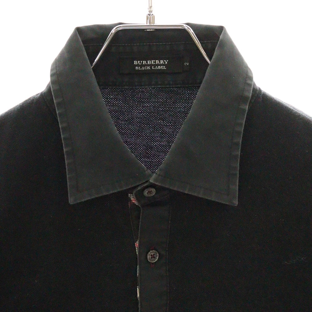 BURBERRY BLACK LABEL(バーバリー ブラックレーベル) 襟付き ハーフボタン 半袖ポロシャツ ショートスリーブ ブラック BMV49-007-09