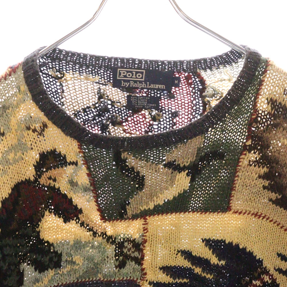 POLO RALPH LAUREN(ポロラルフローレン) 90S RL95 Patchwork Knit 両面パッチワーク柄 ケーブルニットセーター マルチ