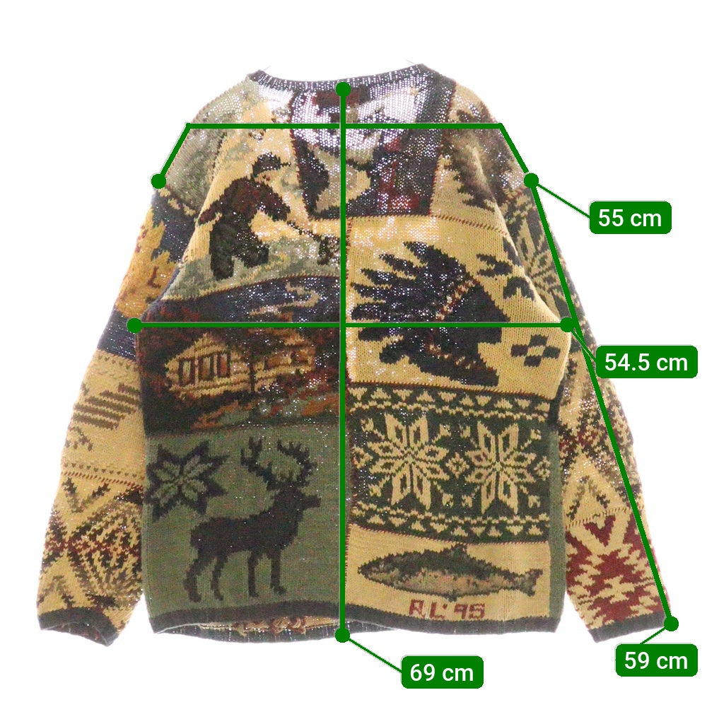 POLO RALPH LAUREN(ポロラルフローレン) 90S RL95 Patchwork Knit 両面パッチワーク柄 ケーブルニットセーター マルチ