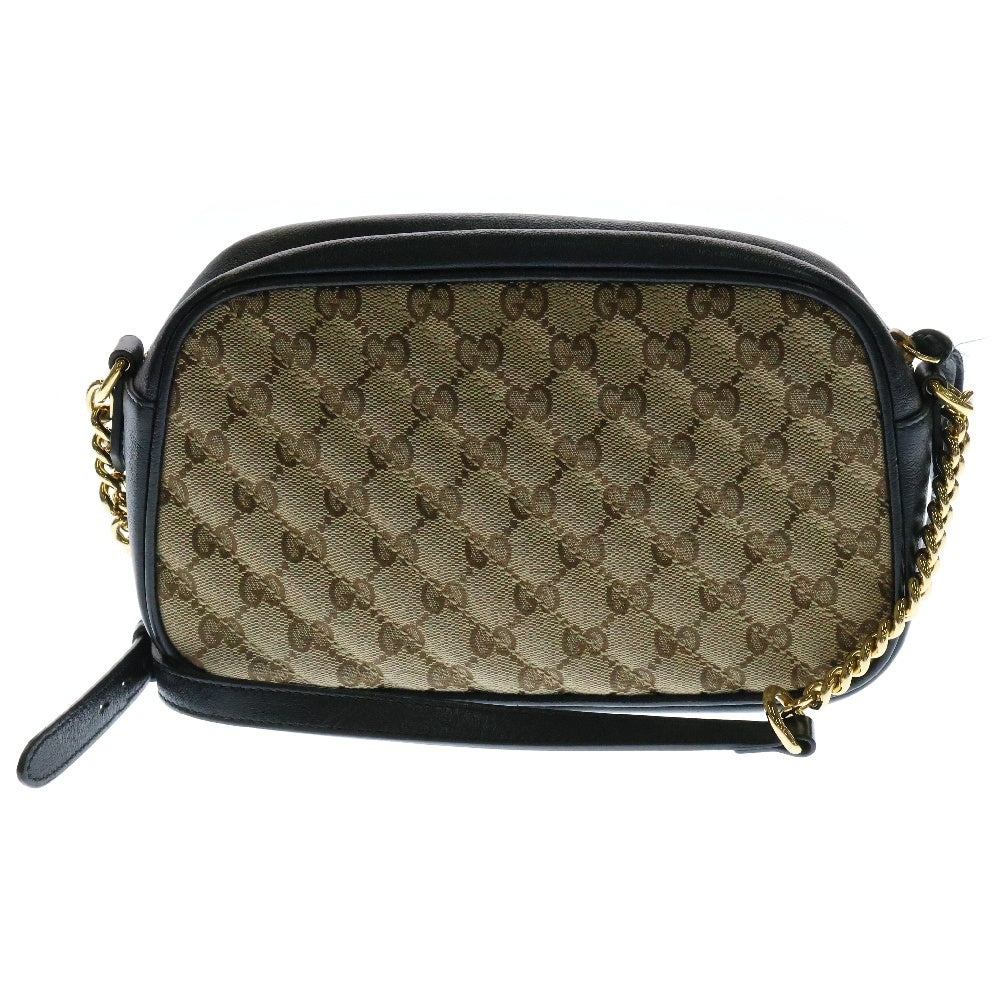 GUCCI(グッチ) GGマーモント キルティング チェーンショルダーバッグ ベージュ×ブラック キャンバス×レザー ゴールド金具 447632