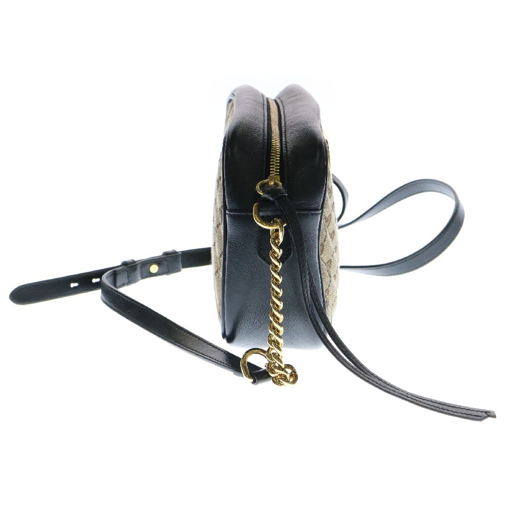 GUCCI(グッチ) GGマーモント キルティング チェーンショルダーバッグ ベージュ×ブラック キャンバス×レザー ゴールド金具 447632