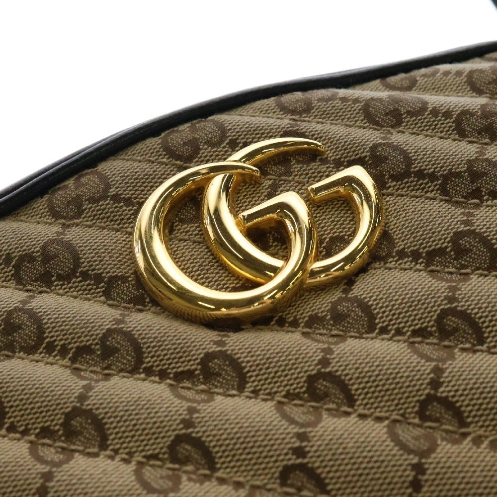 GUCCI(グッチ) GGマーモント キルティング チェーンショルダーバッグ ベージュ×ブラック キャンバス×レザー ゴールド金具 447632