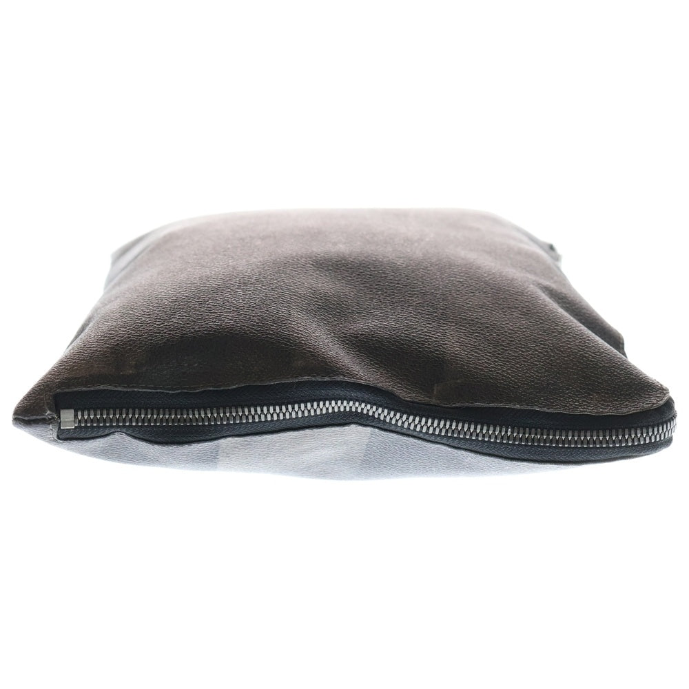 roar(ロアー) パッチワーク柄 クロスガンジップ レザー セカンド クラッチバッグ ブラック/ブラウン