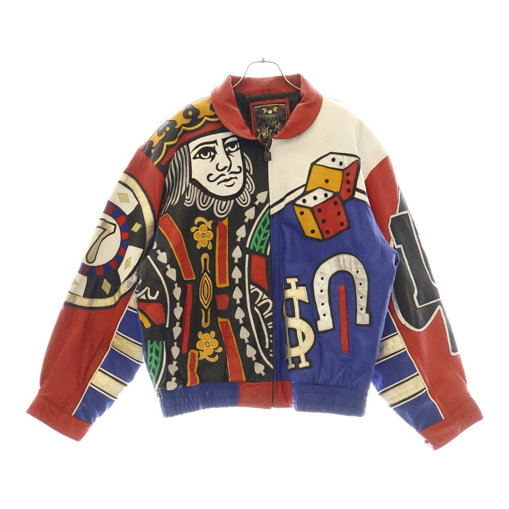 VINTAGE(ヴィンテージ) 90S LUCKY VEGAS カジノ トランプモチーフ レザー ジャケット マルチカラー