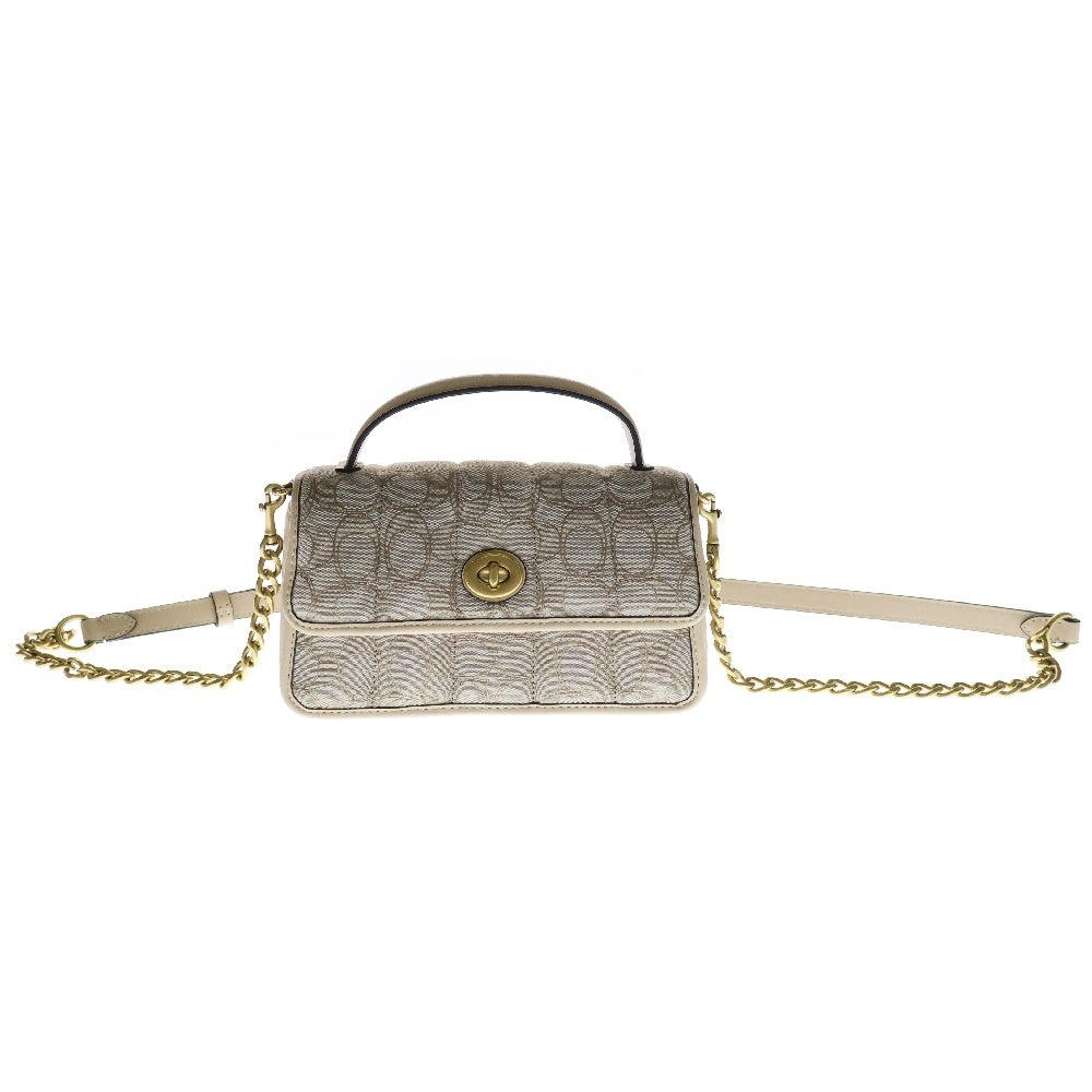 COACH(コーチ) ターンロック クラッチ20 シグネチャー 2way Hand Bag ハンドバッグ ベージュ C5279