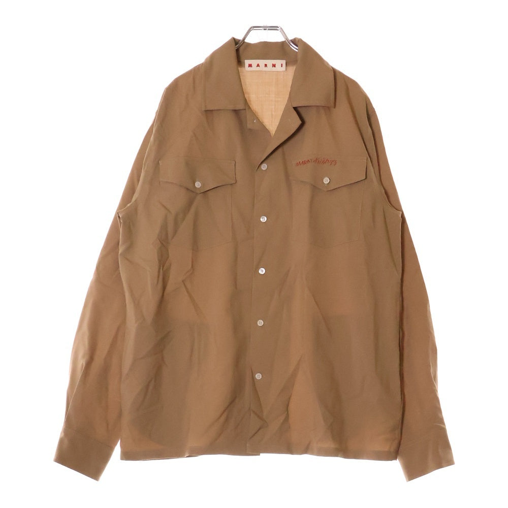 MARNI(マルニ) 24AW TROPICAL WOOL SHIRT トロピカル ポケット刺繍 オープンカラー ウール 長袖シャツ ロングスリーブ ブラウン CUMU0310S0 TW839