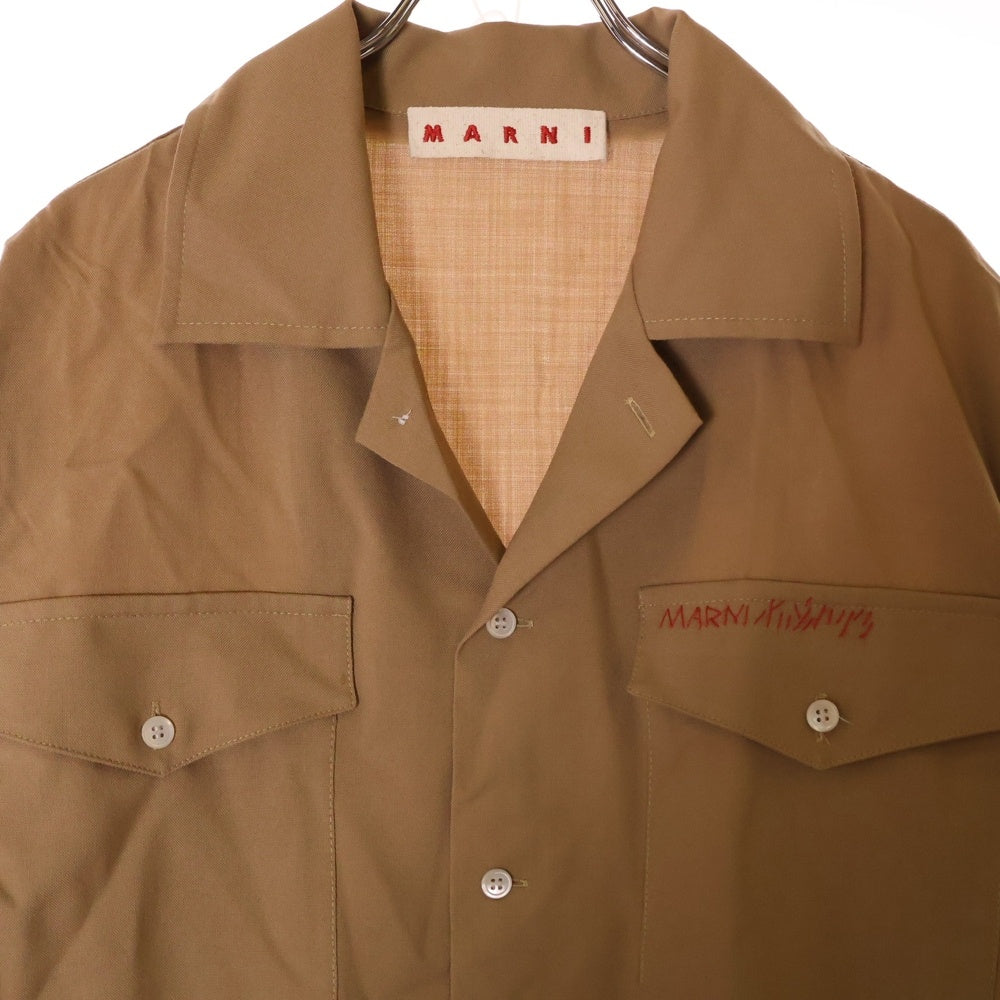 MARNI(マルニ) 24AW TROPICAL WOOL SHIRT トロピカル ポケット刺繍 オープンカラー ウール 長袖シャツ ロングスリーブ ブラウン CUMU0310S0 TW839