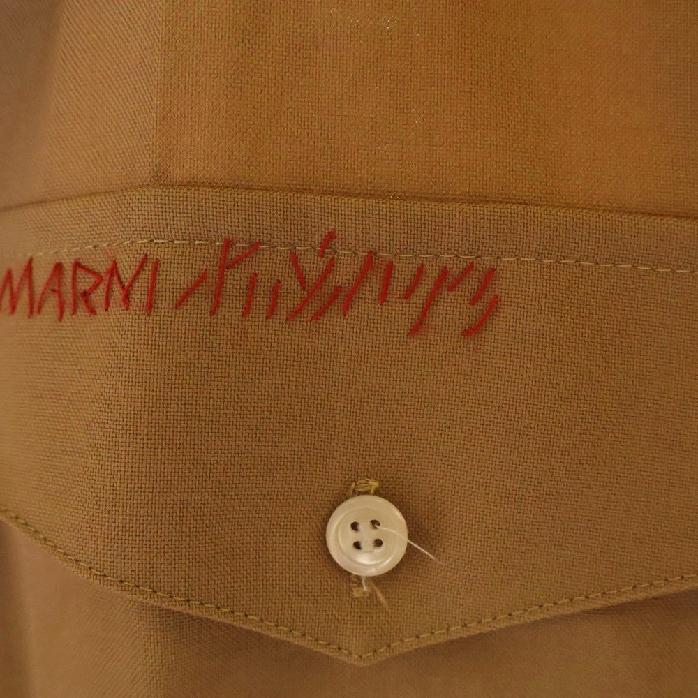 MARNI(マルニ) 24AW TROPICAL WOOL SHIRT トロピカル ポケット刺繍 オープンカラー ウール 長袖シャツ ロングスリーブ ブラウン CUMU0310S0 TW839