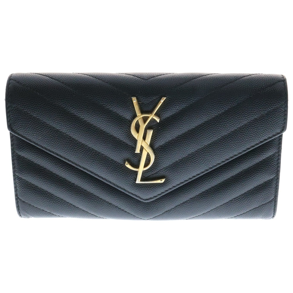 SAINT LAURENT PARIS(サンローランパリ) Vステッチ ロゴ レザーロングウォレット 長財布 ブラック GUE372264 0716