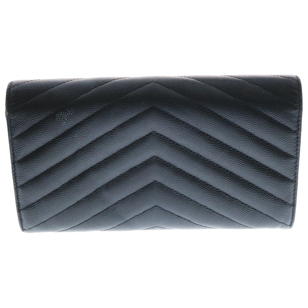 SAINT LAURENT PARIS(サンローランパリ) Vステッチ ロゴ レザーロングウォレット 長財布 ブラック GUE372264 0716