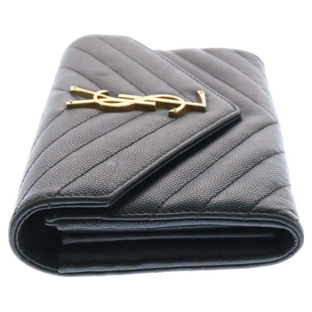 SAINT LAURENT PARIS(サンローランパリ) Vステッチ ロゴ レザーロングウォレット 長財布 ブラック GUE372264 0716