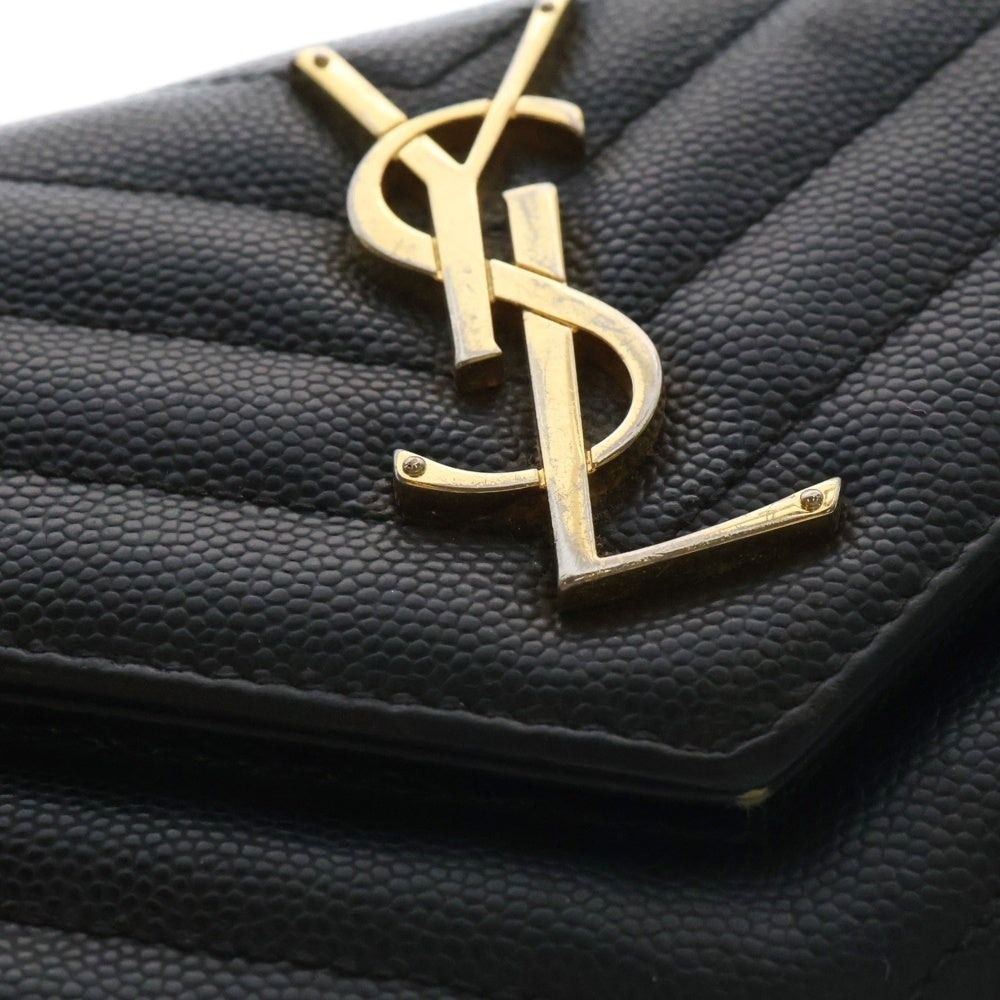 SAINT LAURENT PARIS(サンローランパリ) Vステッチ ロゴ レザーロングウォレット 長財布 ブラック GUE372264 0716