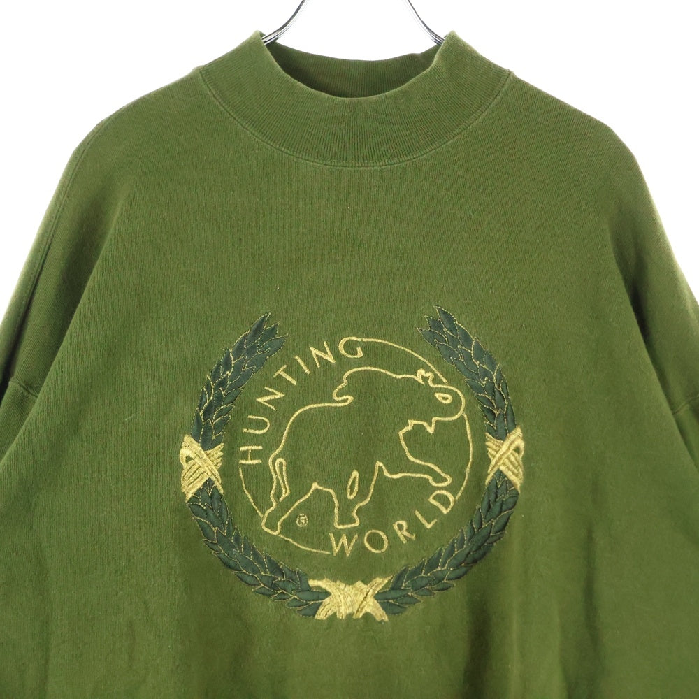 HUNTING WORLD(ハンティングワールド) フロント刺繍 モックネック コットン 長袖トレーナー スウェット カーキ