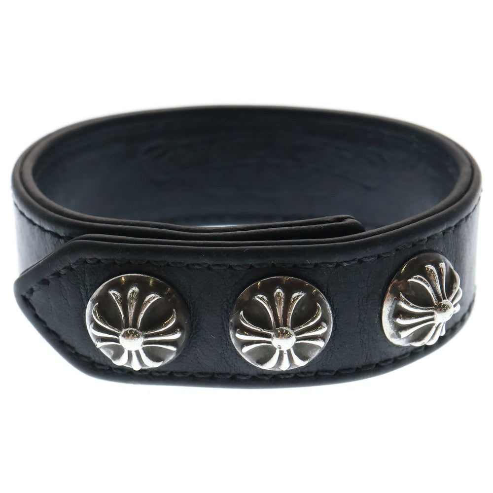 CHROME HEARTS(クロムハーツ) 3BTN 2SNP クロスボール 3ボタン2スナップ レザーブレスレット ブラック/シルバー BCA123