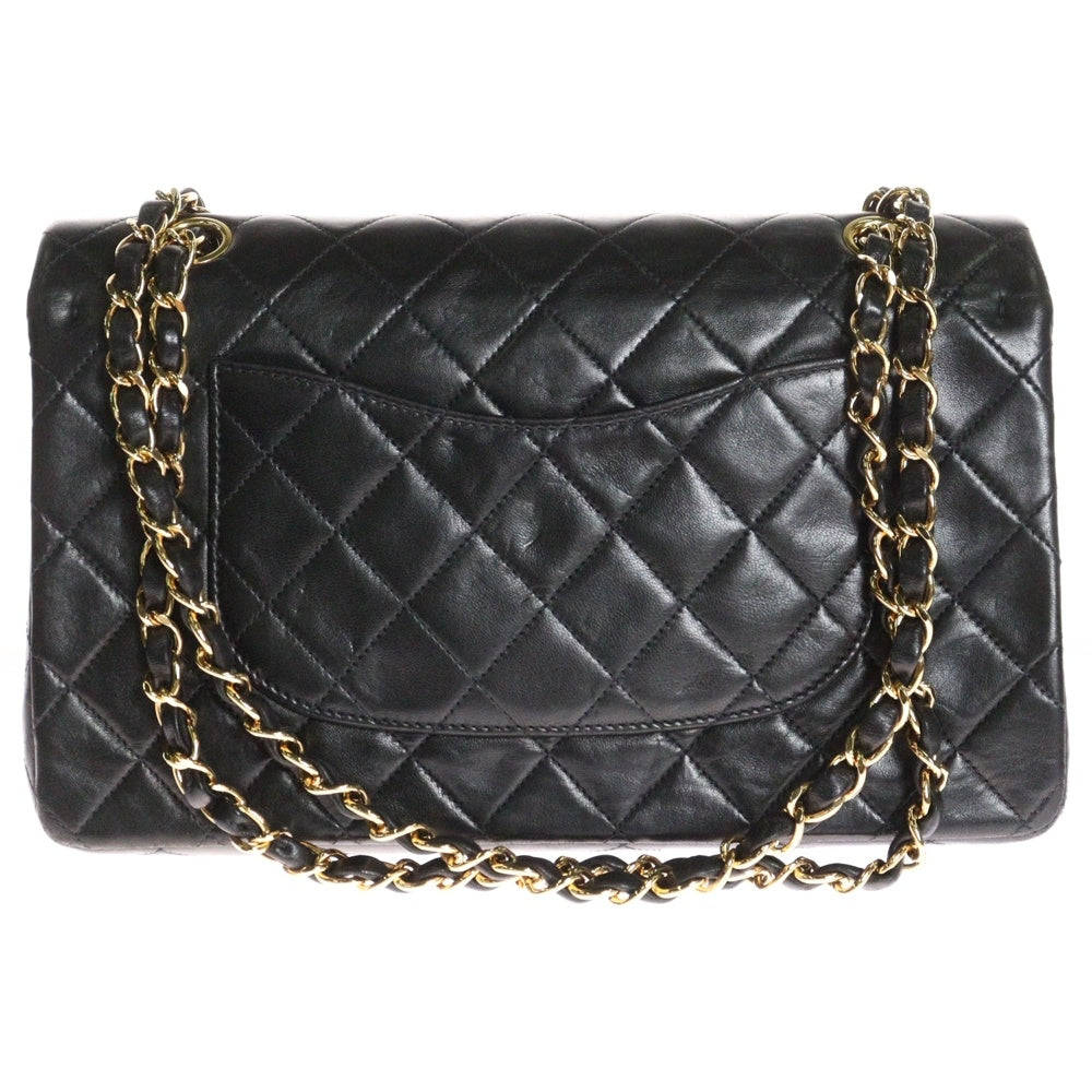 CHANEL(シャネル) マトラッセ25 Wフラップ Wチェーンショルダーバッグ 黒 ラムスキン GD金具