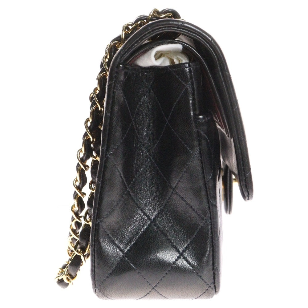 CHANEL(シャネル) マトラッセ25 Wフラップ Wチェーンショルダーバッグ 黒 ラムスキン GD金具