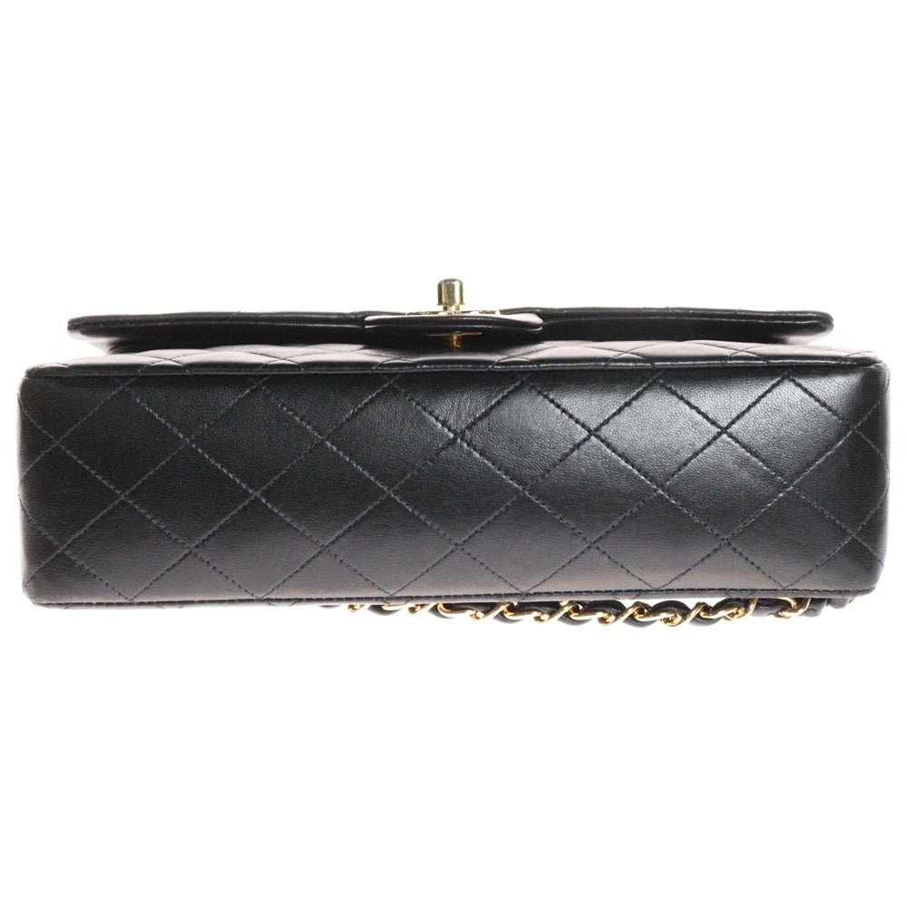CHANEL(シャネル) マトラッセ25 Wフラップ Wチェーンショルダーバッグ 黒 ラムスキン GD金具