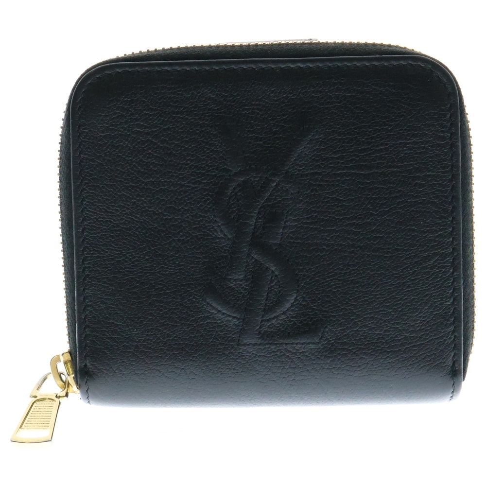 YVES SAINT LAURENT(イヴサンローラン) YSLライン レザー ラウンドファスナー コンパクトウォレット ブラック 352906