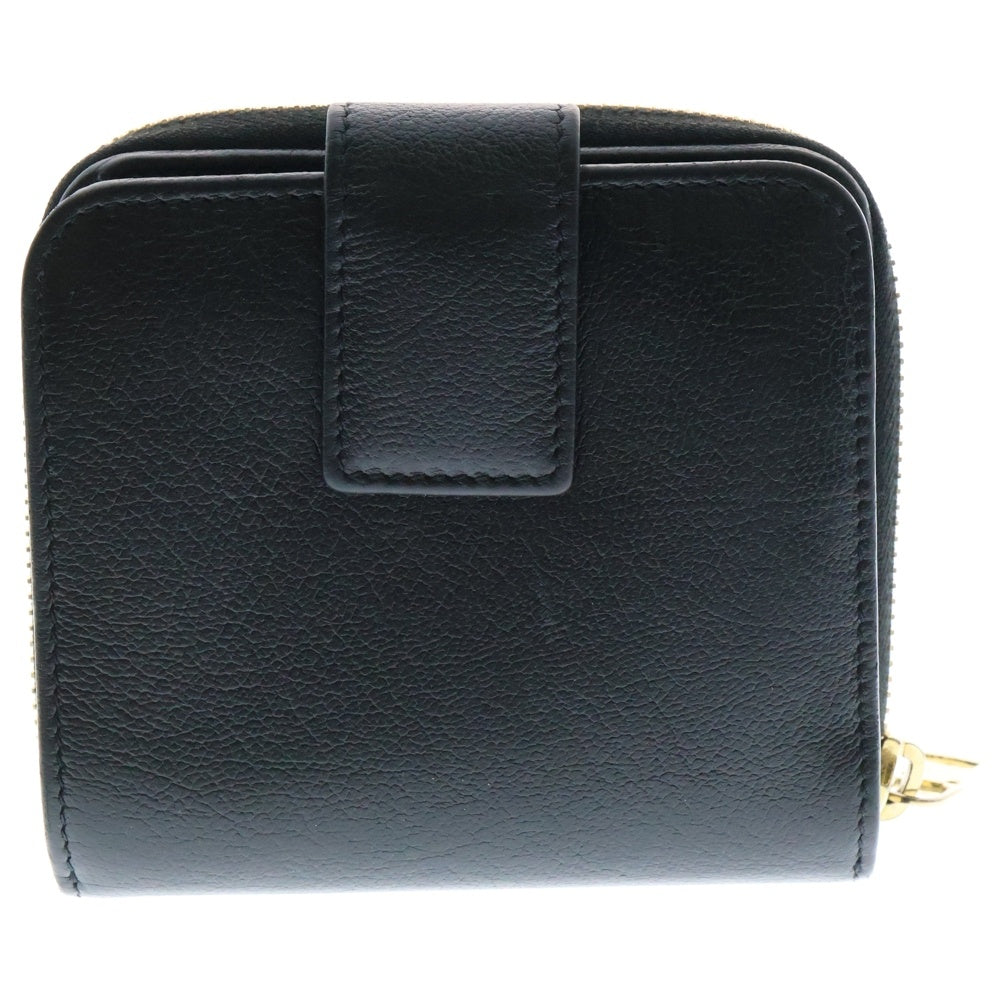 YVES SAINT LAURENT(イヴサンローラン) YSLライン レザー ラウンドファスナー コンパクトウォレット ブラック 352906