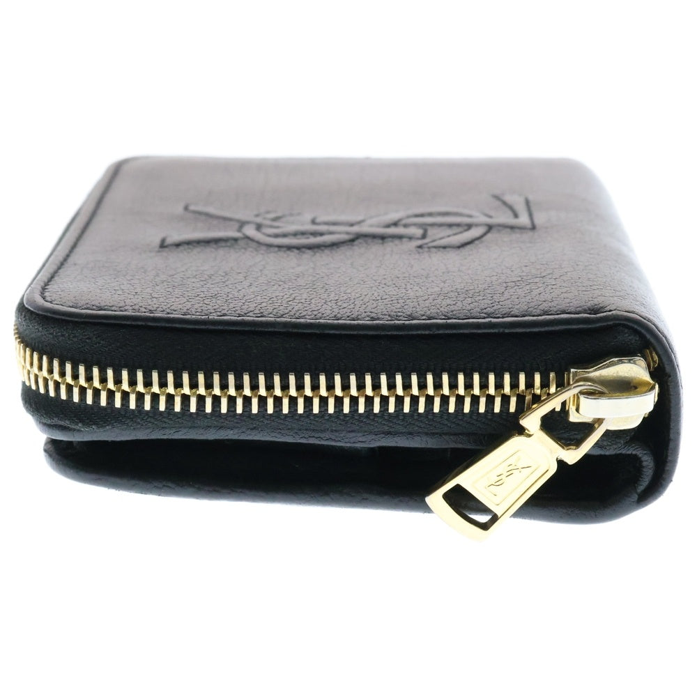 YVES SAINT LAURENT(イヴサンローラン) YSLライン レザー ラウンドファスナー コンパクトウォレット ブラック 352906