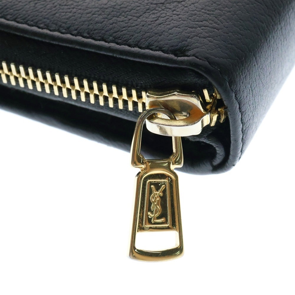 YVES SAINT LAURENT(イヴサンローラン) YSLライン レザー ラウンドファスナー コンパクトウォレット ブラック 352906