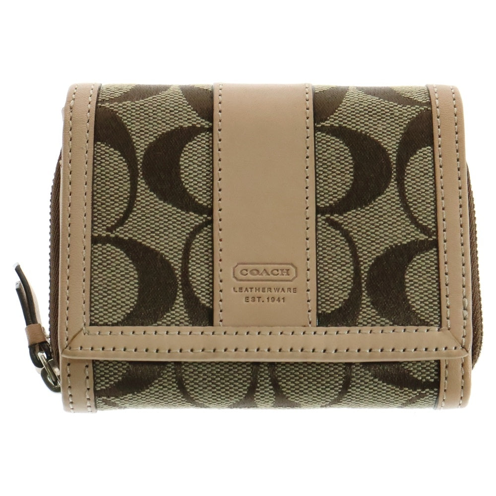 COACH(コーチ) シグネチャーキャンバス 二つ折り財布 小銭入れ ベージュ/ピンク