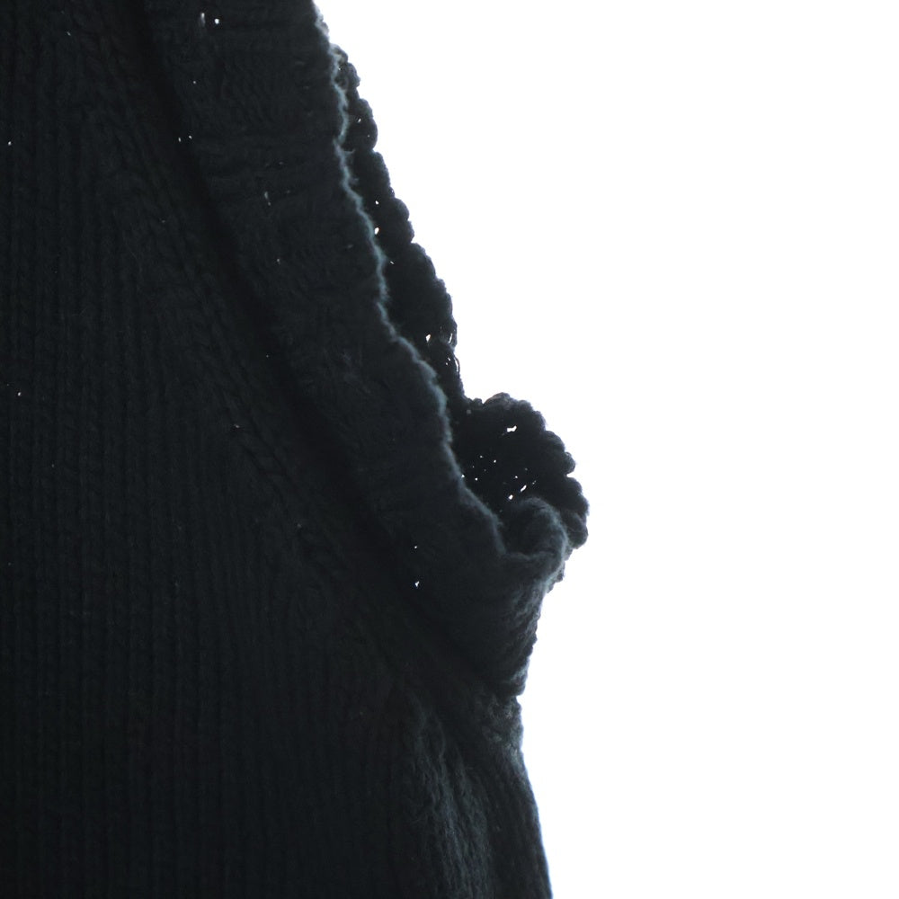 MARNI(マルニ) 22AW ダメージ加工 タートルネック コットンニットベスト ニットセーター ブラック DVMG0045A0