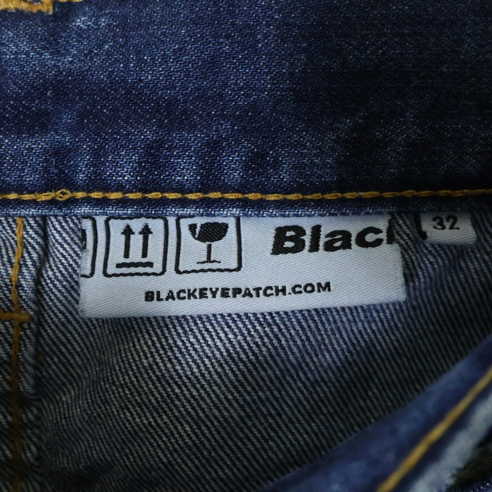 THE BLACK EYE PATCH(ブラックアイパッチ) B EMBLEM BAGGY JEANS ウォッシュ加工 ロゴ刺繍 ボタンフライ バギー デニムパンツ インディゴ