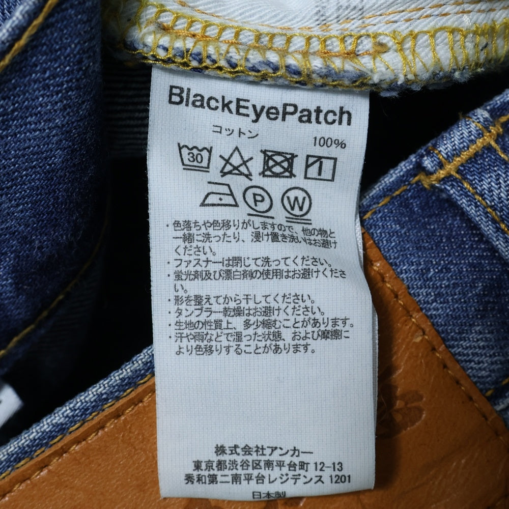 THE BLACK EYE PATCH(ブラックアイパッチ) B EMBLEM BAGGY JEANS ウォッシュ加工 ロゴ刺繍 ボタンフライ バギー デニムパンツ インディゴ