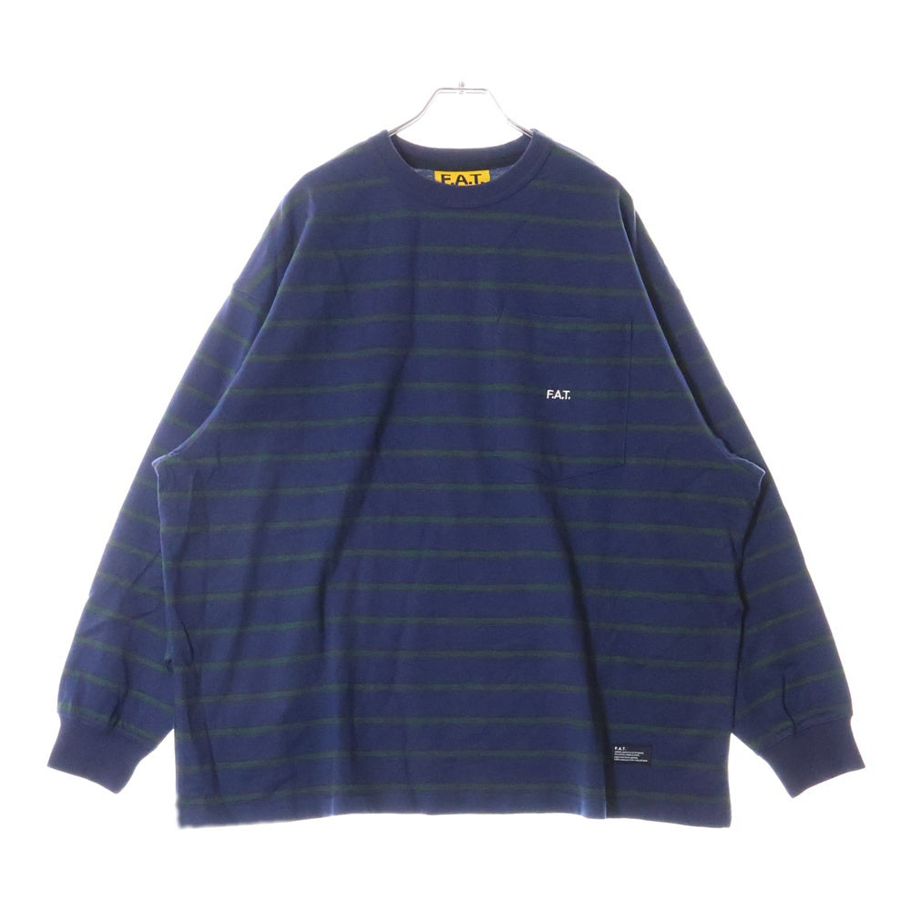 FAT(エフエーティー) ポケットロゴ刺繍 クルーネック ボーダー 長袖Tシャツ カットソー ネイビー/グリーン F32420-CT21-AB