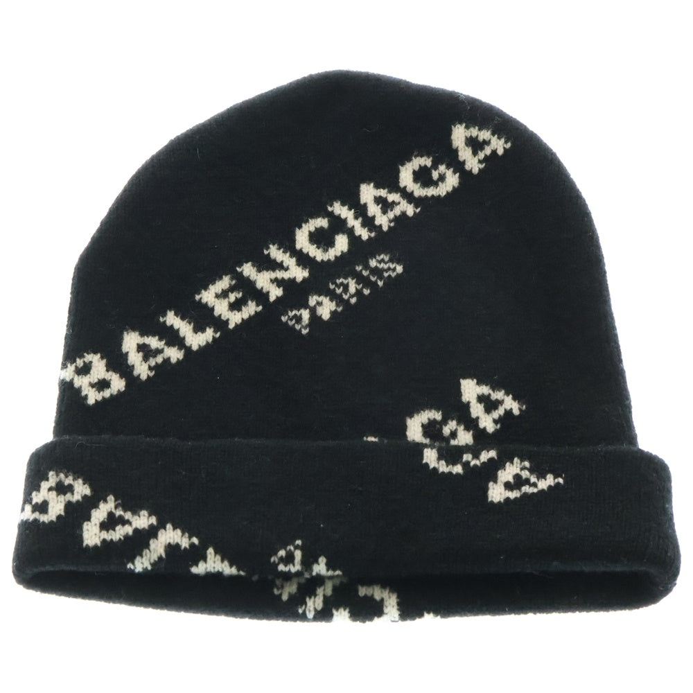 BALENCIAGA(バレンシアガ) ロゴ総柄 ウールビーニー ニット帽 ブラック 479920 T1380