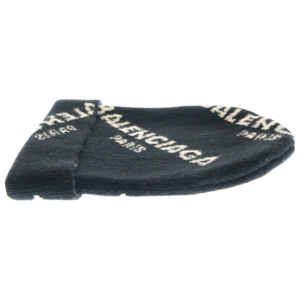 BALENCIAGA(バレンシアガ) ロゴ総柄 ウールビーニー ニット帽 ブラック 479920 T1380