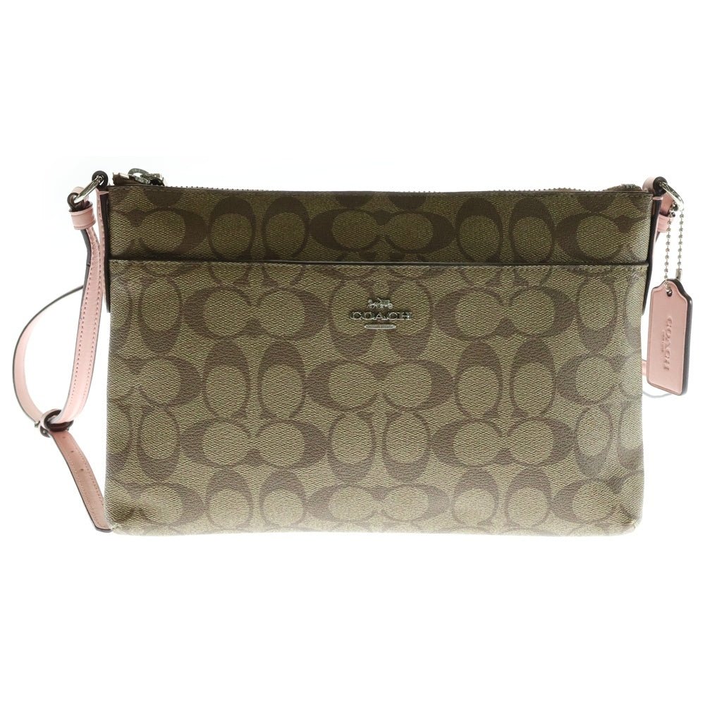 COACH(コーチ) シグネチャー柄 スクエアショルダーバッグ レザー ブラウン