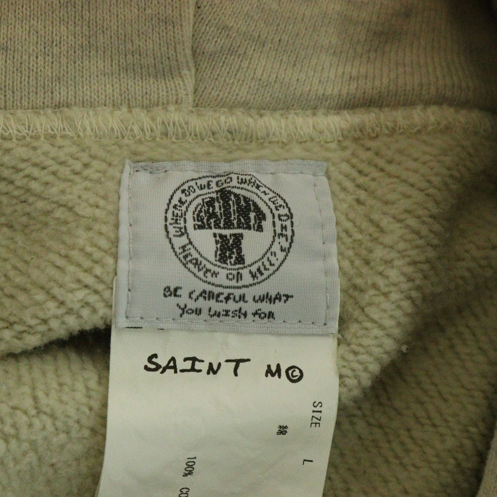 SAINT MICHAEL(セントマイケル) 21AW ×Dr.Woo HOODIE ドクターウー フーディ ペイントデザイン ヴィンテージ加工 プルオーバースウェットパーカー ベージュ SM-A21-0000-056