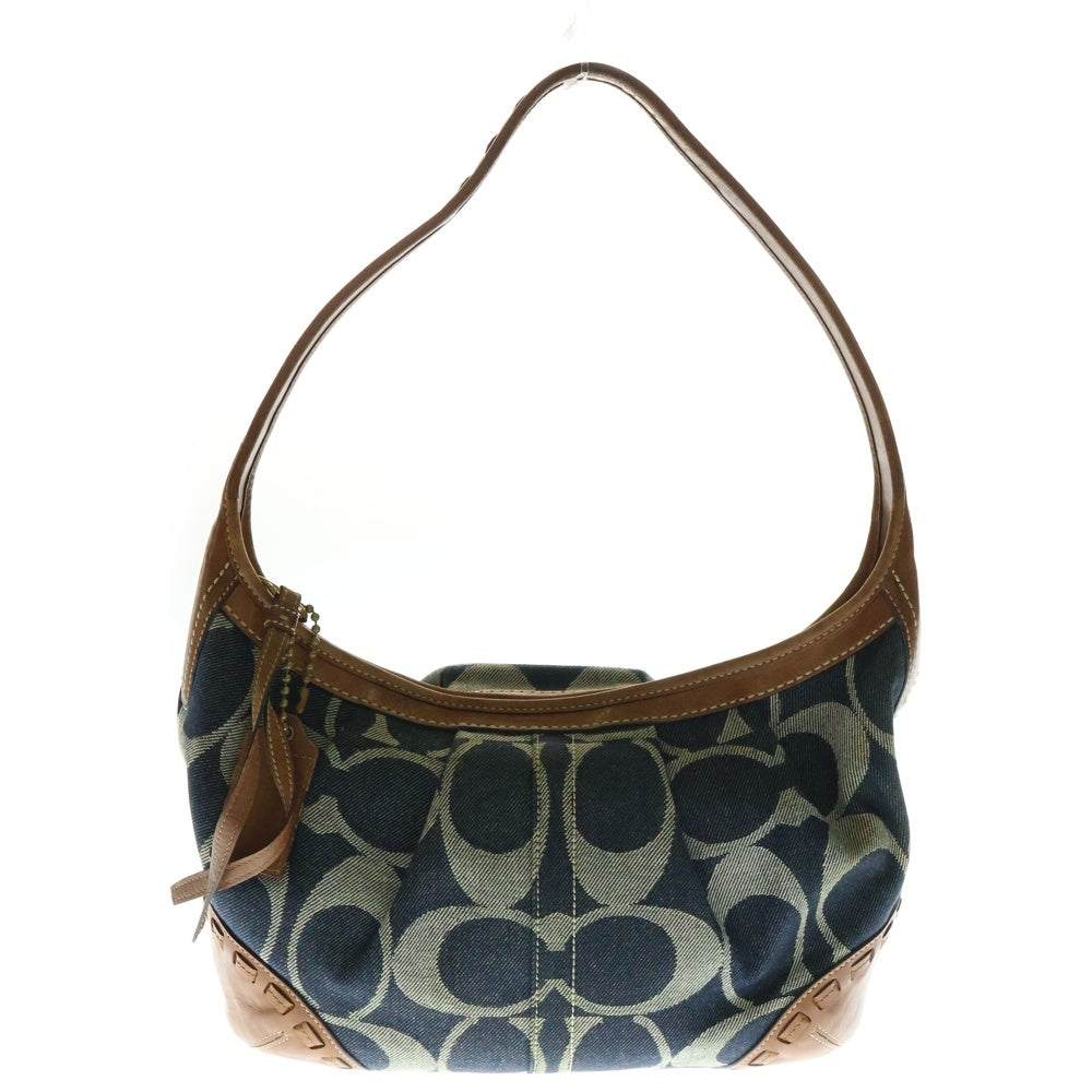 COACH(コーチ) シグネチャーキャンバス レザー ショルダーバッグ ネイビー/ブラウン 12748