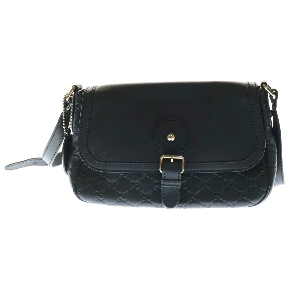 GUCCI(グッチ) GGロゴ ゴールド金具 レザーショルダーバッグ ブラック 308452