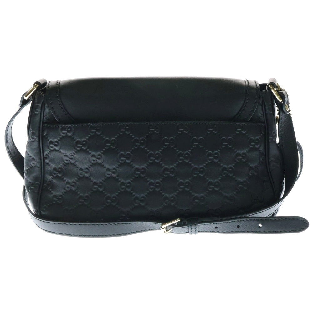 GUCCI(グッチ) GGロゴ ゴールド金具 レザーショルダーバッグ ブラック 308452