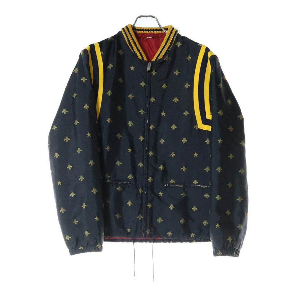 GUCCI(グッチ) 18SS BEE STAR JACQUARD NYLON JACKET 495727 Z759B ビースター総柄 ナイロンジップアップ ジャケット ブラック/レッド