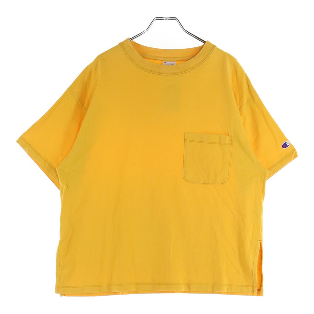 CHAMPION(チャンピオン) ロゴ刺繍 胸ポケット 半袖カットソー Tシャツ イエロー