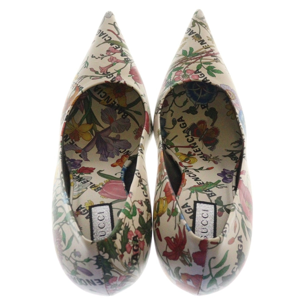 GUCCI(グッチ) ×BALENCIAGA The Hacker Project バレンシアガ ザ・ハッカープロジェクト 花柄 ポインテッドトゥ パンプス ホワイト 676558 レディース