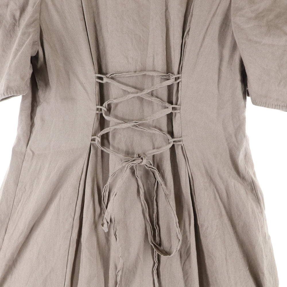 NO BRAND(ノーブランド) リネン 半袖 ロングワンピース ブラウン