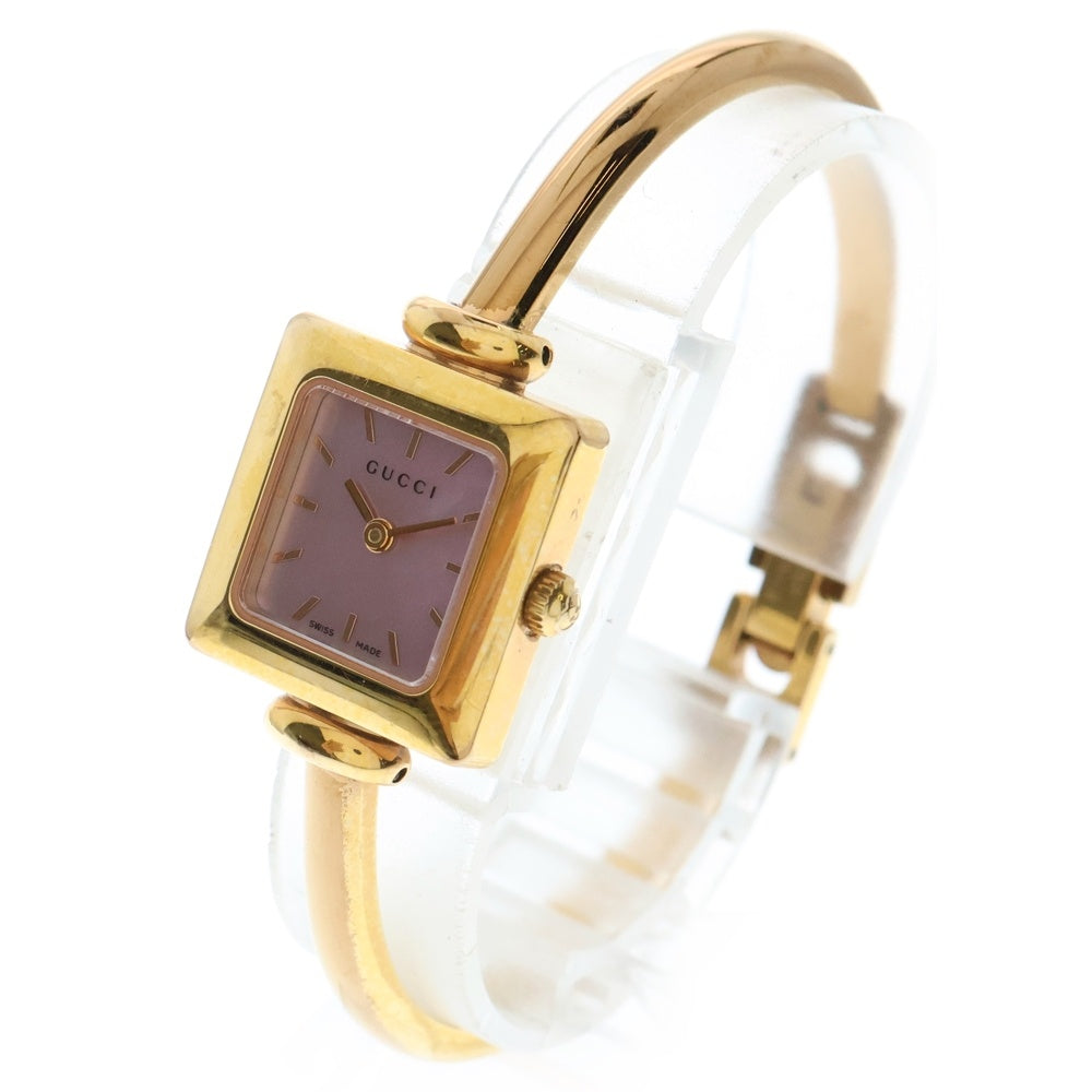 GUCCI(グッチ) ピンクシェル スクエア バングル ウォッチ クォーツ 時計 ゴールド 1900L
