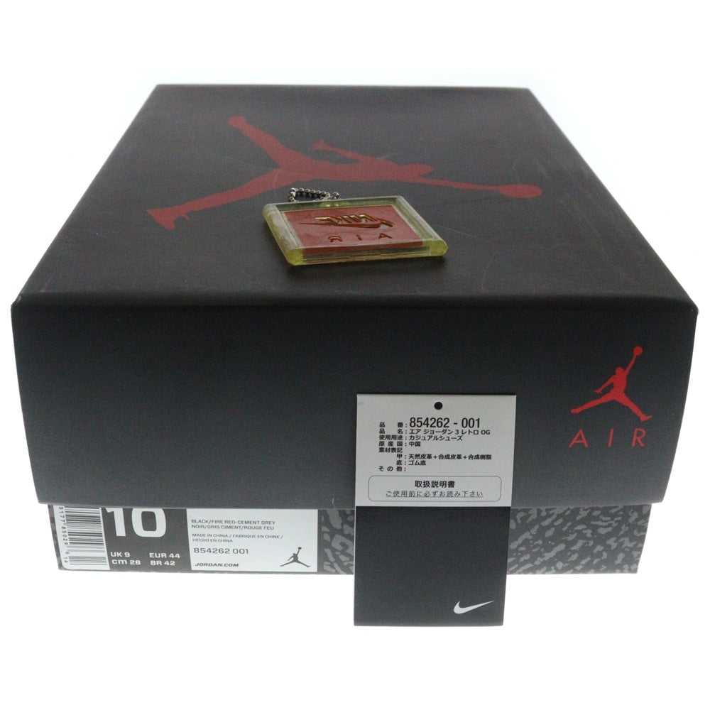 NIKE(ナイキ) AIR JORDAN 3 RETRO OG BLACK CEMENT エアジョーダン レトロ ブラックセメント ハイカットスニーカー ブラック/レッド US10/28.0cm 854262-001