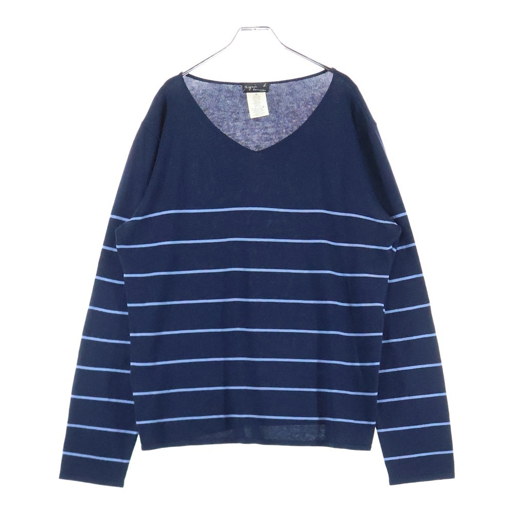 agnes b. homme(アニエスベーオム) ボーダー ニットセーター シルク コットン ネイビー